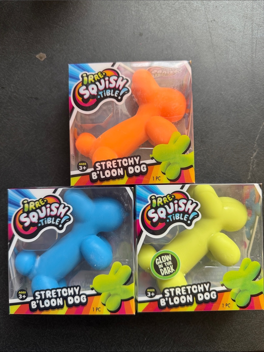 Stretchy B'loon Dog Toy - - Orange, Blue, Yellow-Green (3)